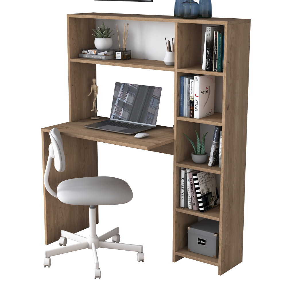 Rani HA104 Bureau d'ordinateur avec étagères Basket Walnut