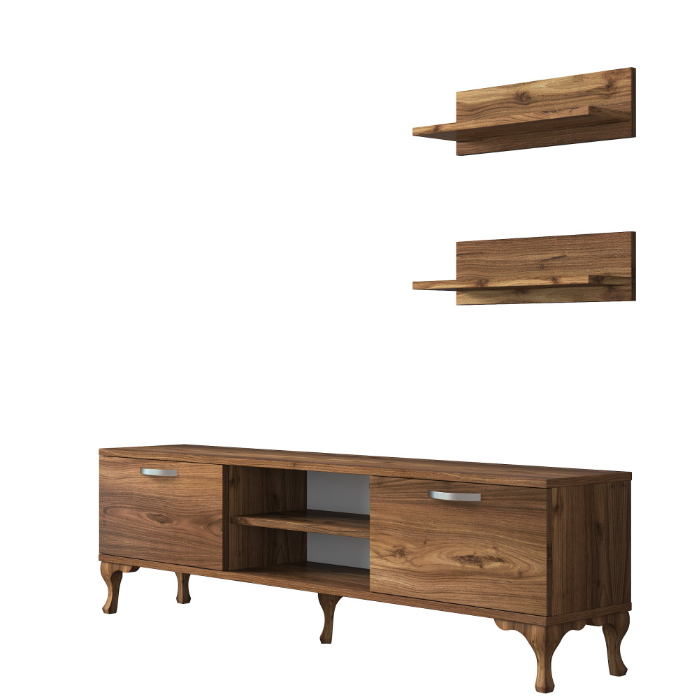 Rani A4 Etagère murale Meuble TV avec bibliothèque Design moderne 150 cm Noyer miniature