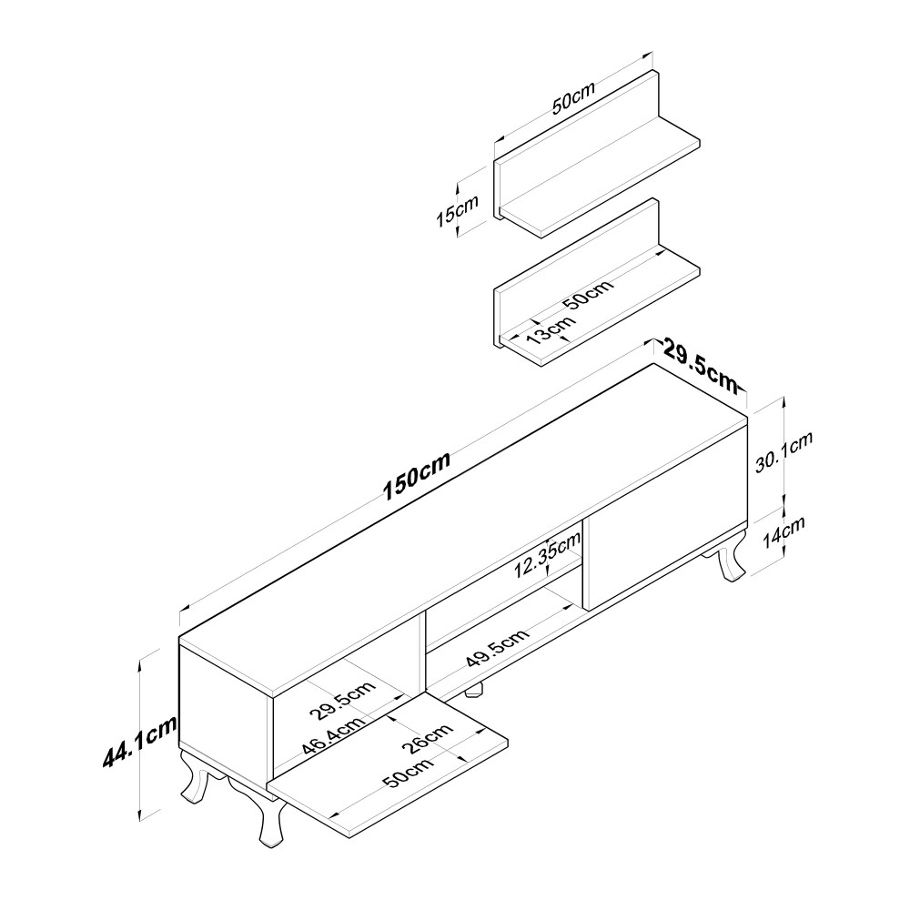 Meuble TV avec Etagère Murale Meuble TV avec Etagère Piédestal Design Moderne 150 cm Blanc