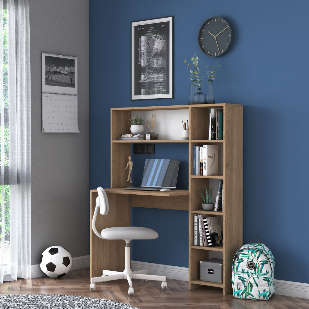 Rani HA104 Bureau d'ordinateur avec étagères Basket Walnut